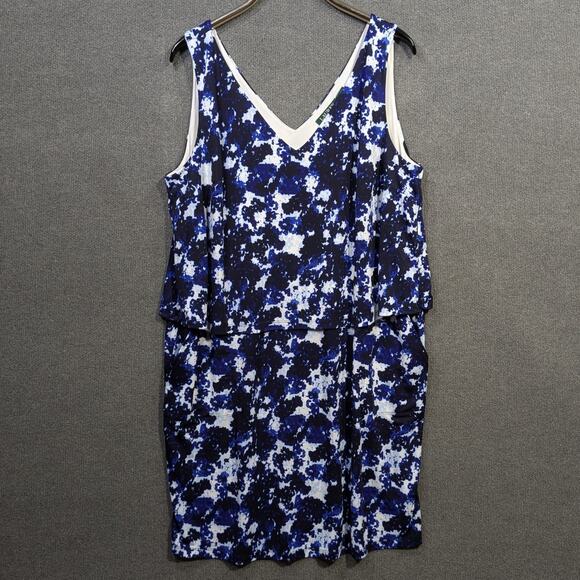 LRL Ralph Lauren Dress Womens 3X Navy White Tiered Prep Designer Career Office - Picture 1 of 14